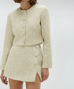 REMI cropped bouclé blazer met lurex - light ecru