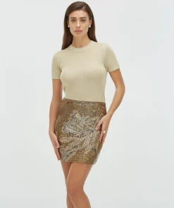 RIO slim fit top met glitter - light gold