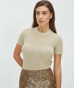 RIO slim fit top met glitter - light gold