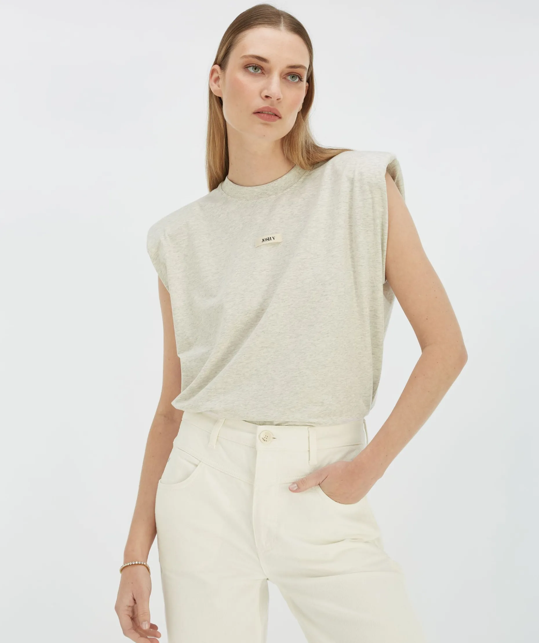SUE T-shirt met schoudervulling - salt melange