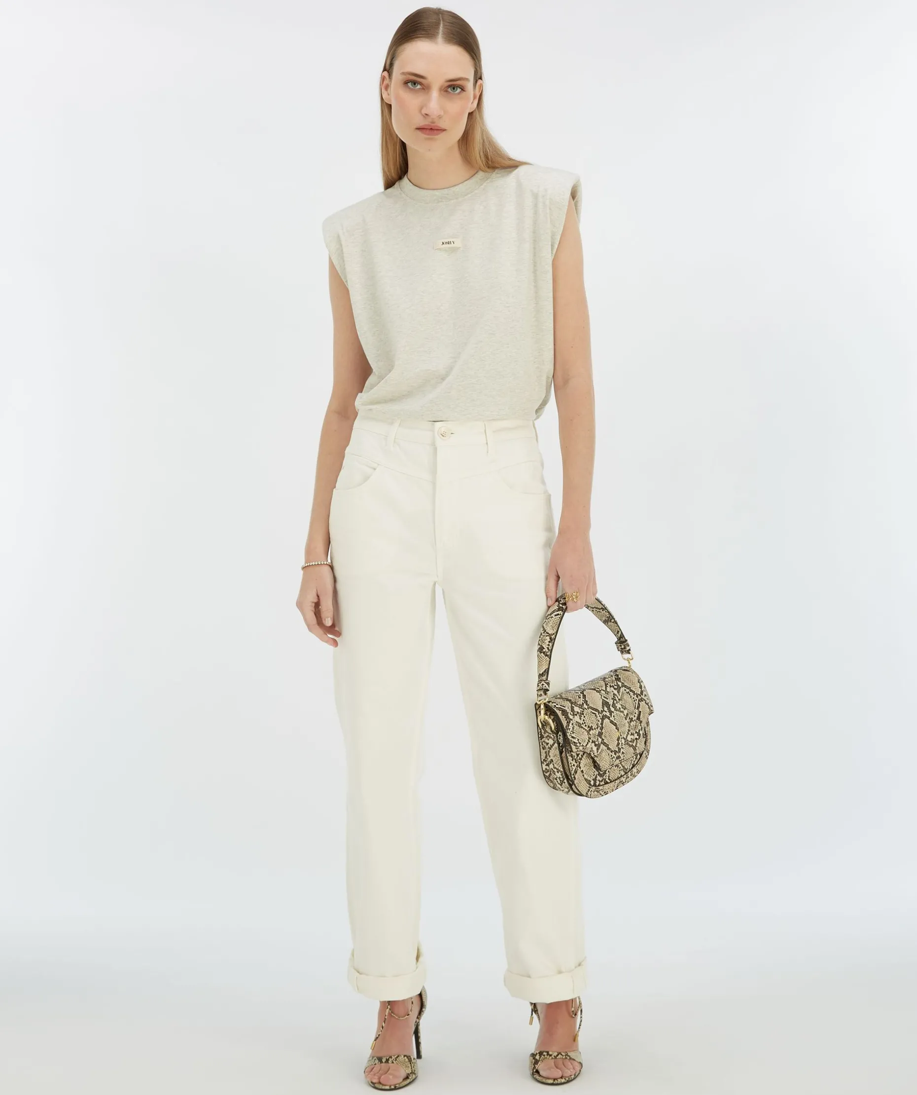 SUE T-shirt met schoudervulling - salt melange