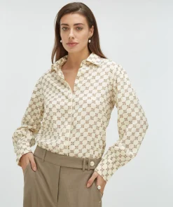 SYDNEY regular fit blouse met logoprint - light ecru light mink
