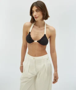 VIOLINA triangle bikinitop met striksluiting - black creme white
