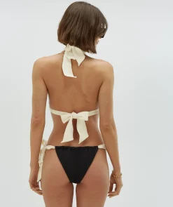 VIOLINA triangle bikinitop met striksluiting - black creme white