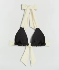 VIOLINA triangle bikinitop met striksluiting - black creme white