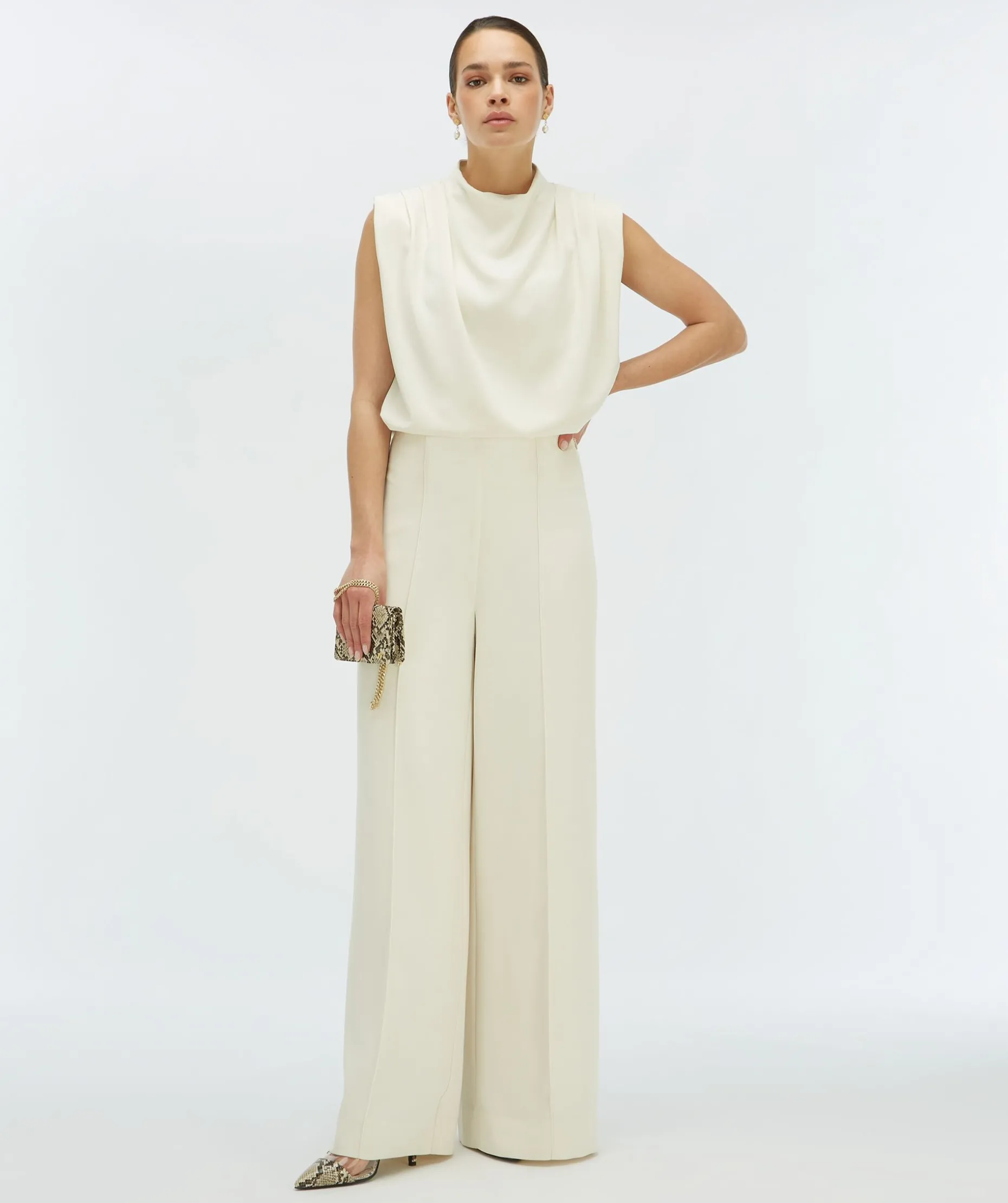 VIVA high waisted wide leg pantalon - cocoon white