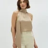 YANIEK loose fit top in satijn look - light mink