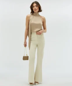 YANIEK loose fit top in satijn look - light mink