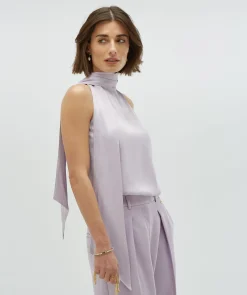 YANIEK loose fit top in satijn look - lilac
