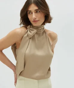YANIEK loose fit top in satijn look - light mink