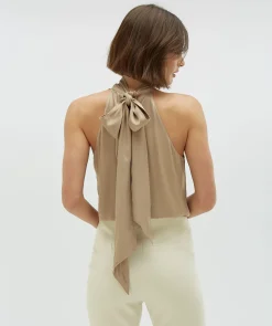 YANIEK loose fit top in satijn look - light mink