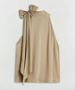 YANIEK loose fit top in satijn look - light mink