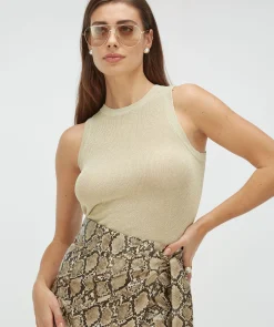 YESIME slim fit top met glitter - light gold