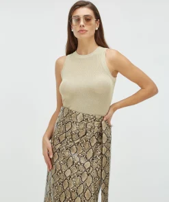 YESIME slim fit top met glitter - light gold